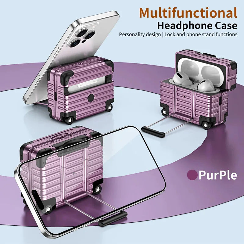 Luggage Phone Holder & Headphone Cover for AirPods | Protective Case