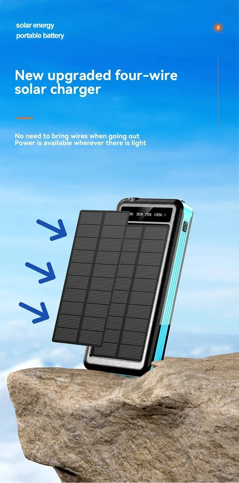 50000mAh Solar Power Bank with Wireless Fast Charging & Dual USB