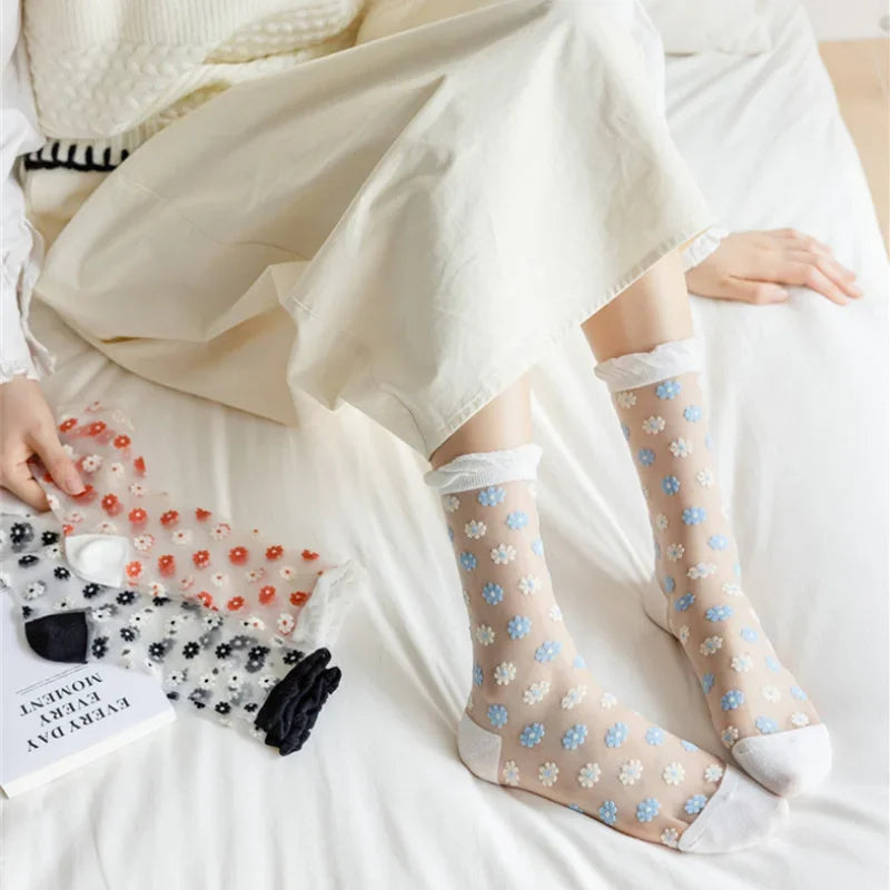 Floral Print Women's Socks | Thin Transparent Summer Socks