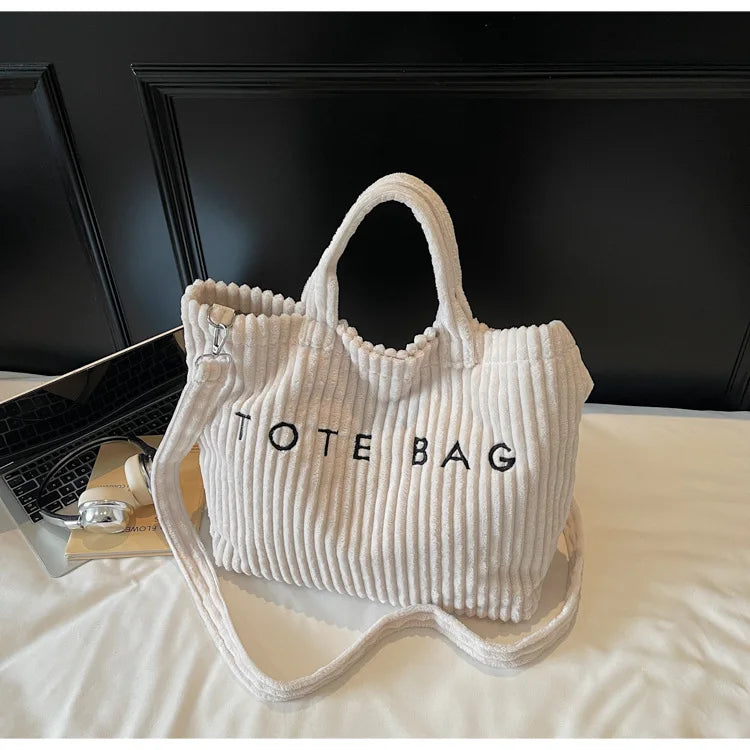 Bolso de mano de terciopelo a rayas de gran capacidad | Bolso tote elegante y versátil