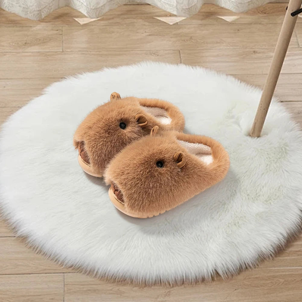 Women's Cute Plush Capybara Slippers | Fluffy Winter Indoor Shoes