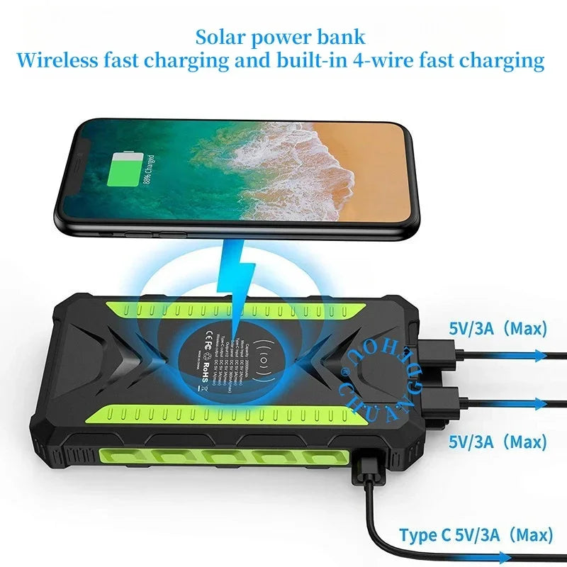 High-Capacity Solar Power Bank | Fast Charging & LED Lights