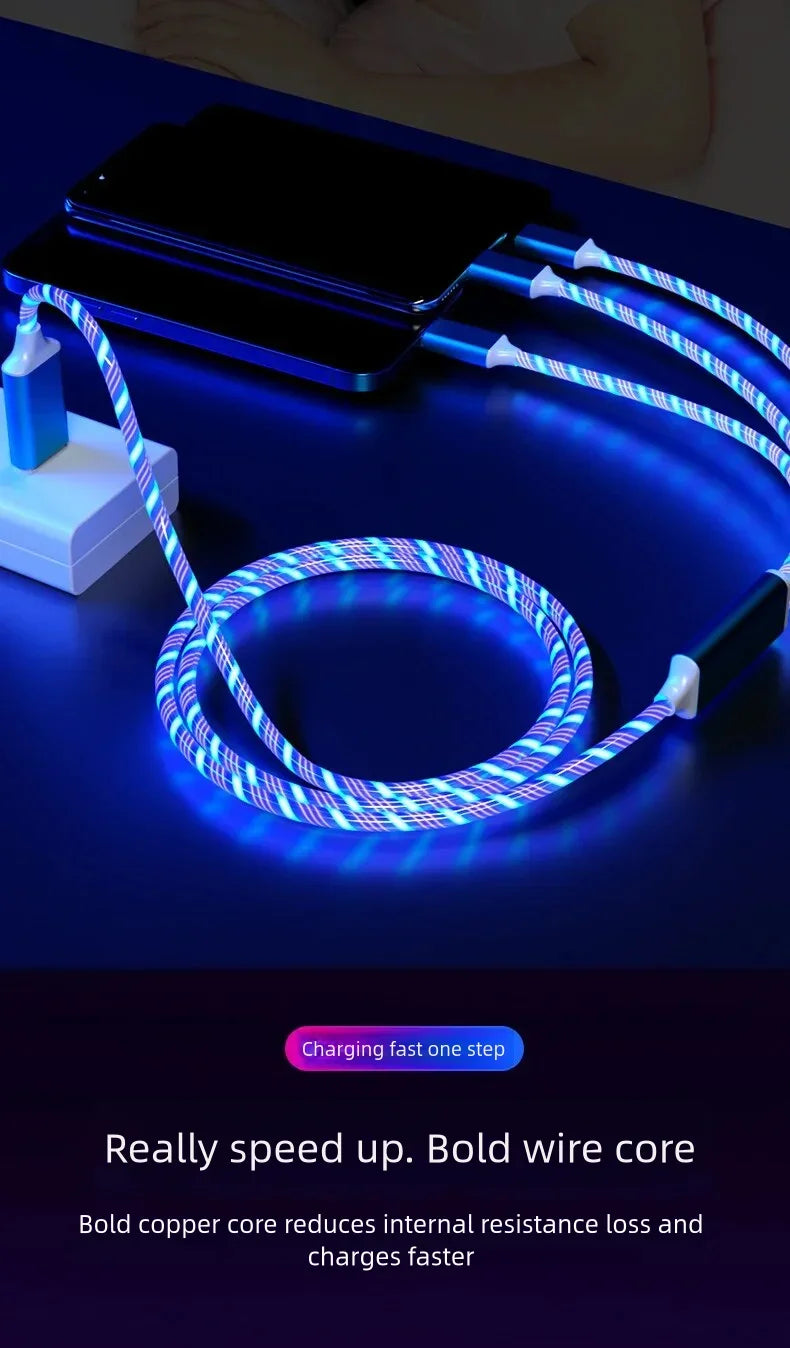 3 IN 1 Glowing LED Light Phone Charger | Luminous USB Type C Cable
