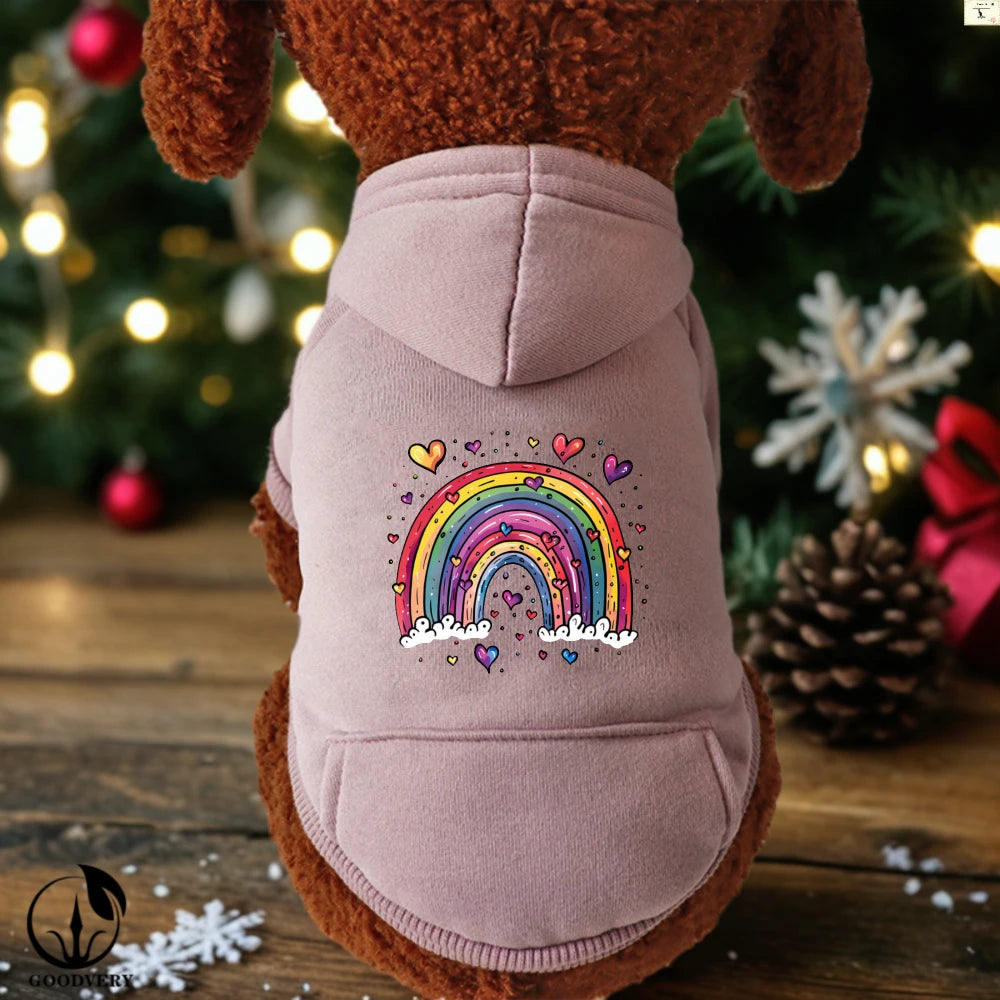 Sudadera con capucha elegante para perros | Divertido patrón de arcoíris de dibujos animados
