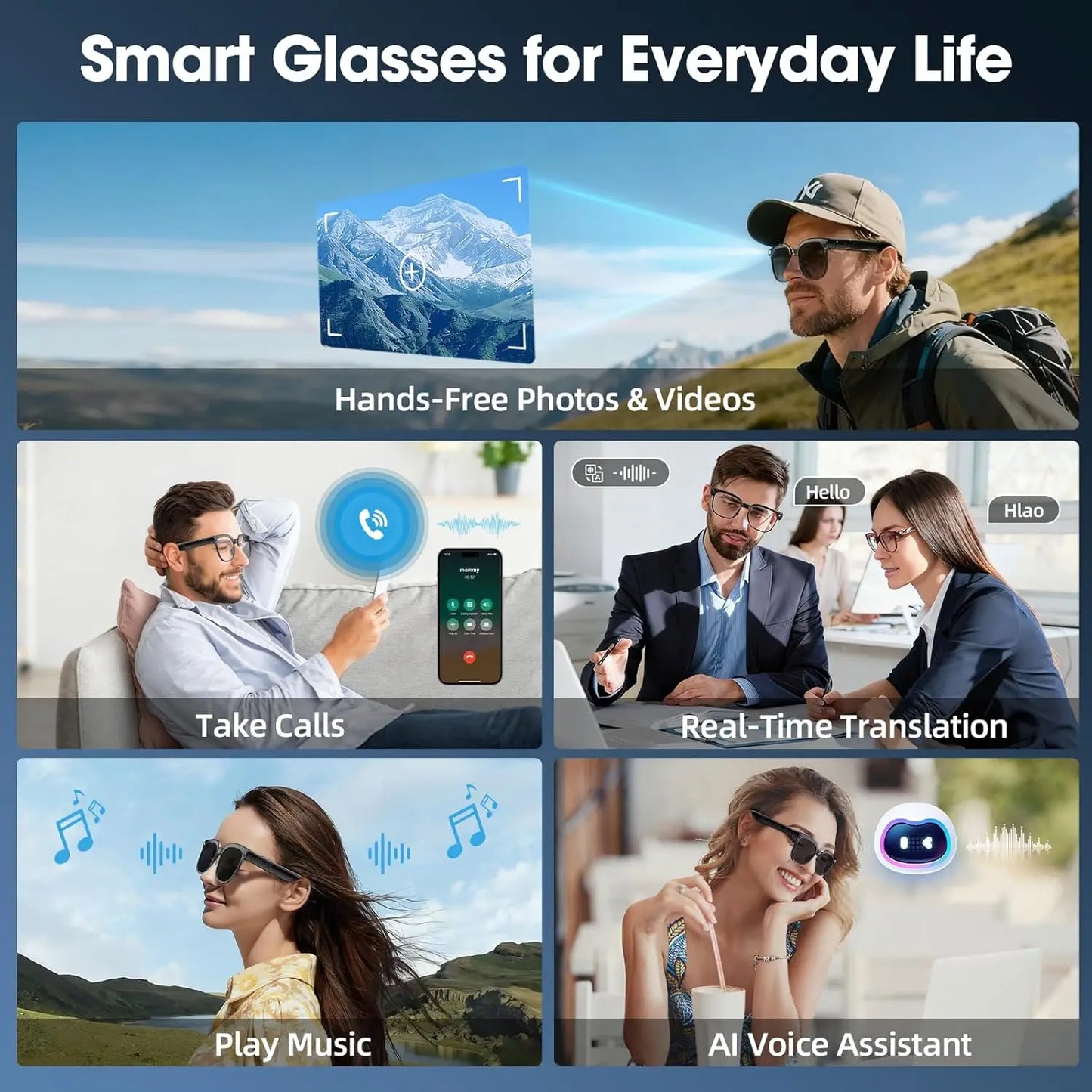 Smart AI Glasses with HD Video, Bluetooth & Music Playback