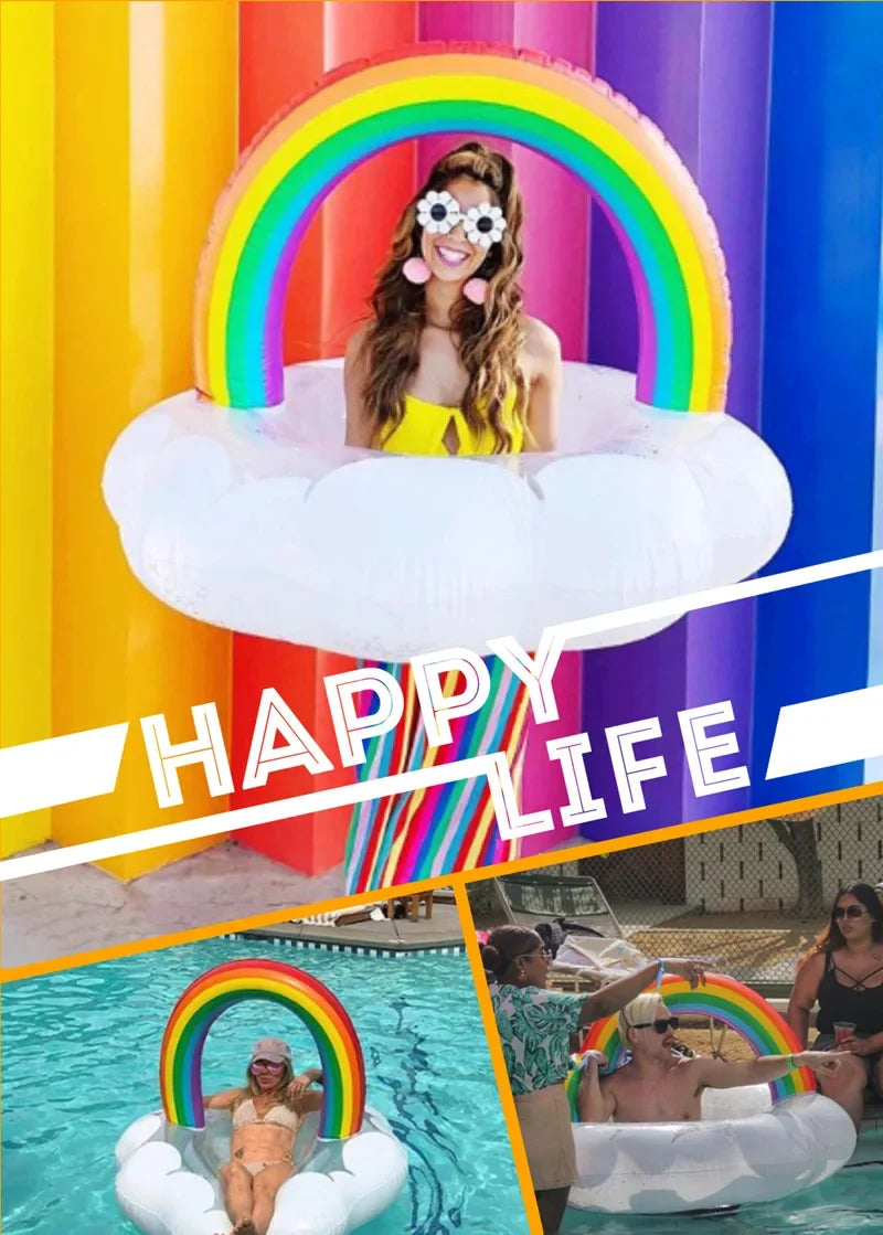 Rainbow Inflatable Swimming Ring | Fun Pool Float for All Ages