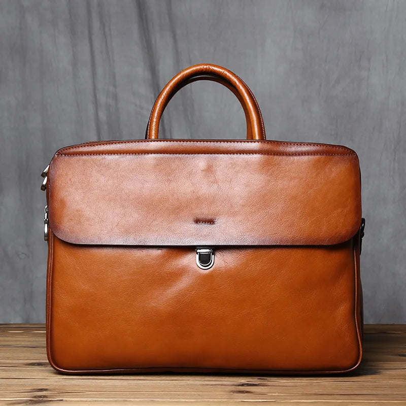 Maletín de cuero genuino vintage para hombre | Bolso para portátil de gran capacidad