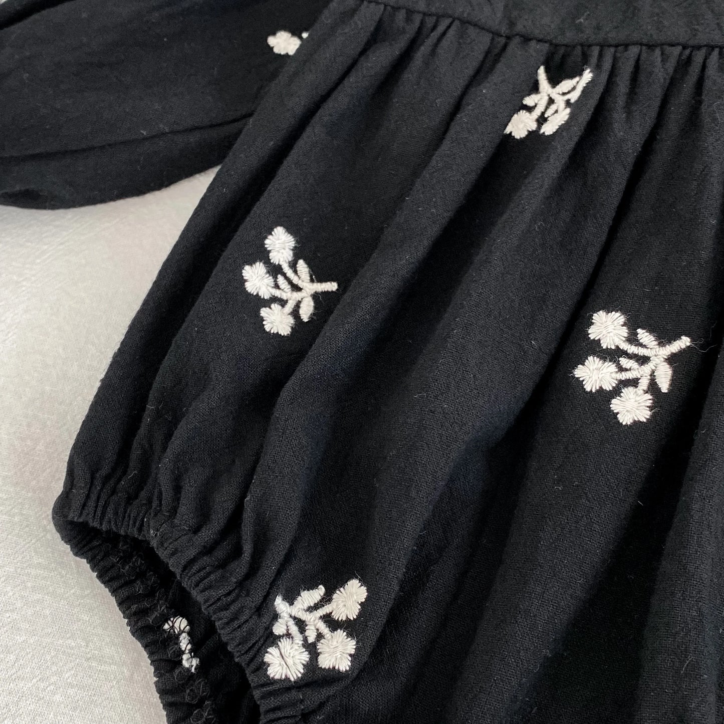 Baby Girls Embroidered Bow Romper | Cozy Autumn Jumpsuit