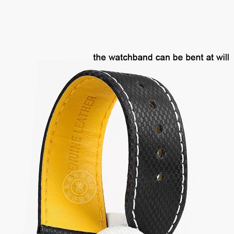 Versatile Yellow Nylon Leather Watch Strap | 22mm Men's Band