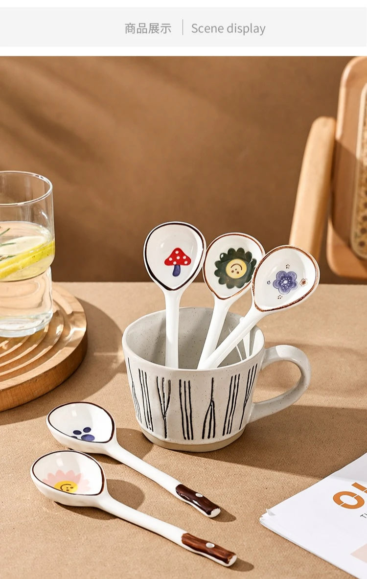 Cuchara de cerámica linda para sopa | Accesorio de cocina estilo japonés Kawaii