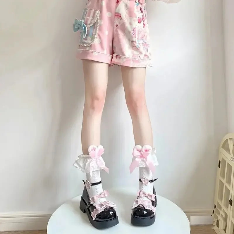 Cute Lace Rabbit Ear Socks for Women | Stylish Mid-Tube Socks
