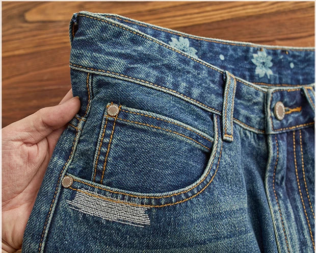 Men's Ripped Vintage Jeans | Casual Heavy Straight Leg Denim