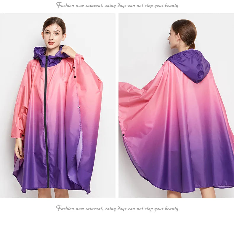 Big Size Women Gradient Color Raincoat | Lightweight Waterproof Cloak