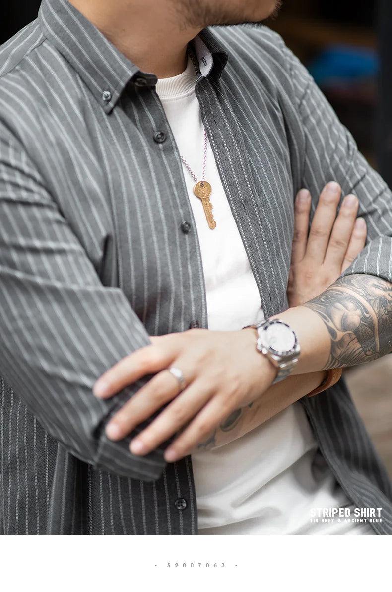 Men's Retro Vertical Stripe Long Sleeve Casual Shirt | Stylish Tops