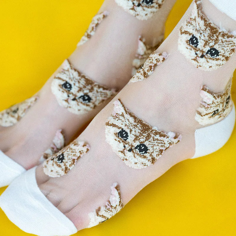 Trendy Women’s Transparent Cat Socks | Cute Kawaii Summer Fashion