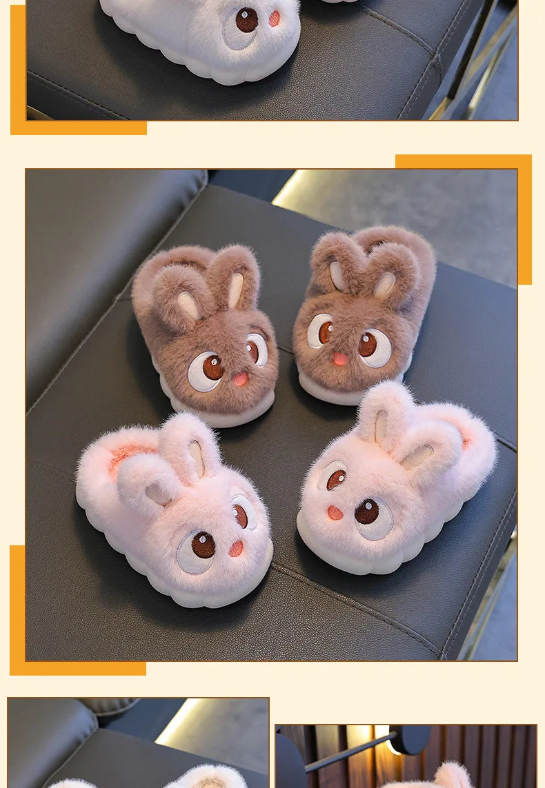 Children's Winter Cotton Slippers | Warm Rabbit Ear Indoor Shoes