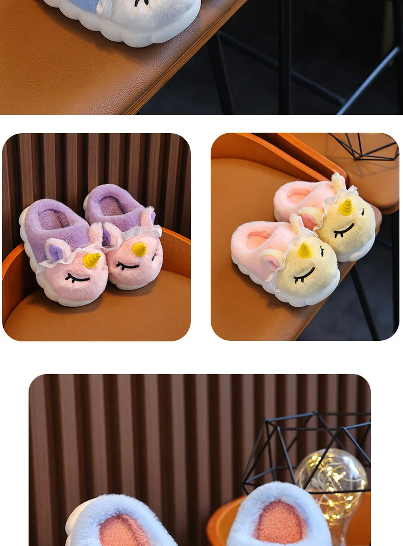 Unicorn Plush Slippers for Kids | Cozy Indoor Winter Shoes