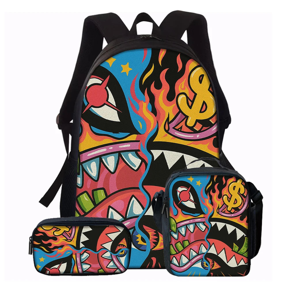Trendy Shark Graphic Backpack Set | Stylish & Functional for All