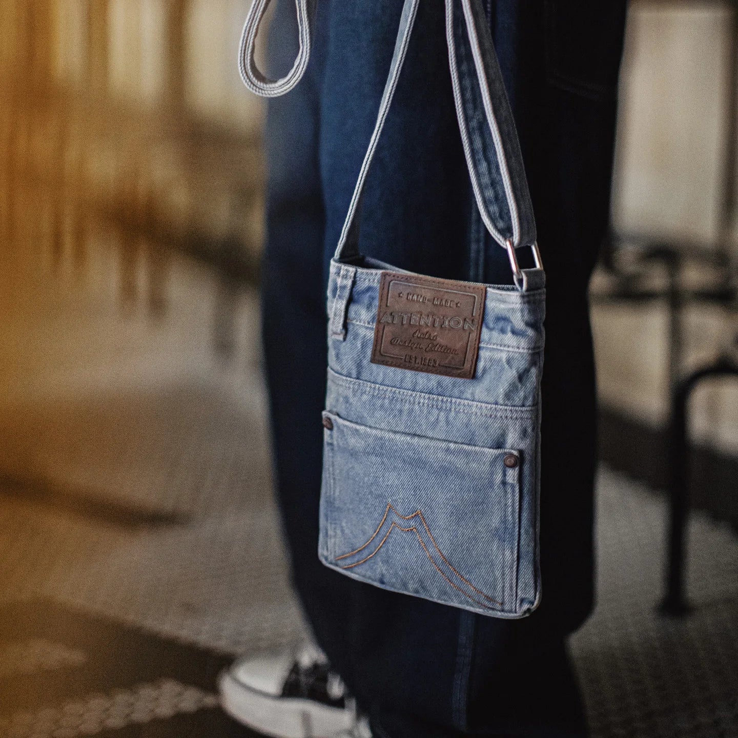 Vintage Washed Blue Denim Crossbody Bag | Unisex Canvas Tote