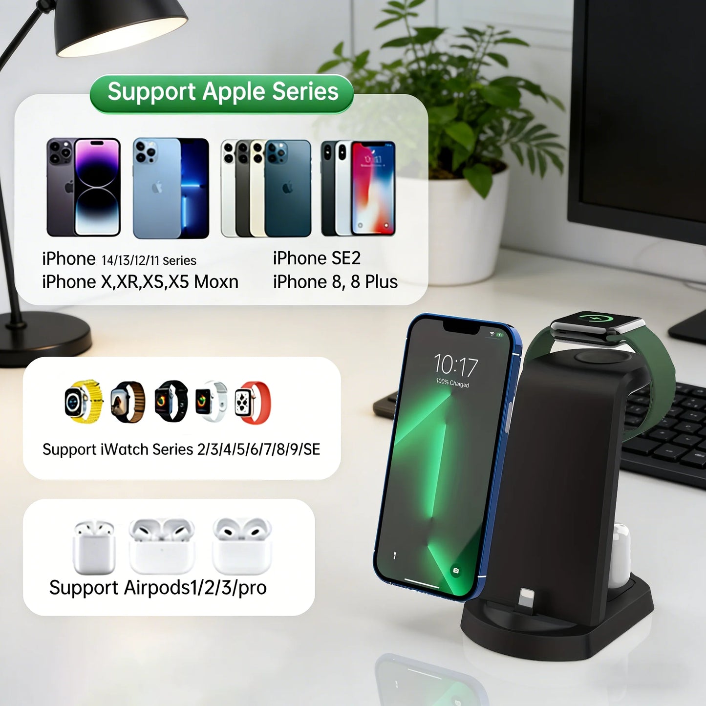 18W 3-in-1 Wireless Charging Station for iPhone, Watch & AirPods