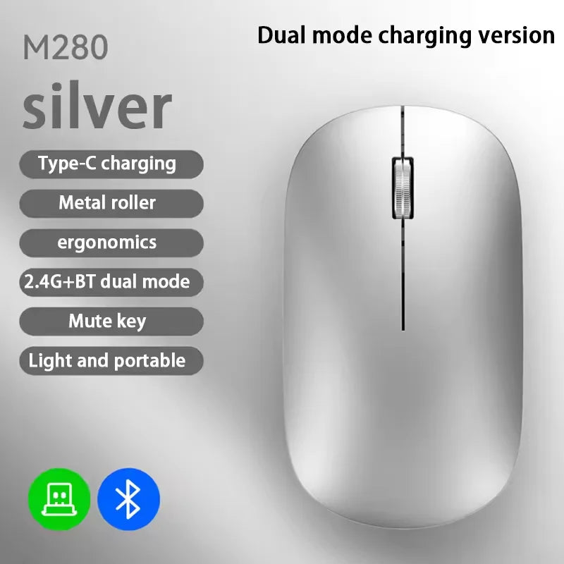 Silent Click Wireless Mouse | Ergonomic Portable Rechargeable Device