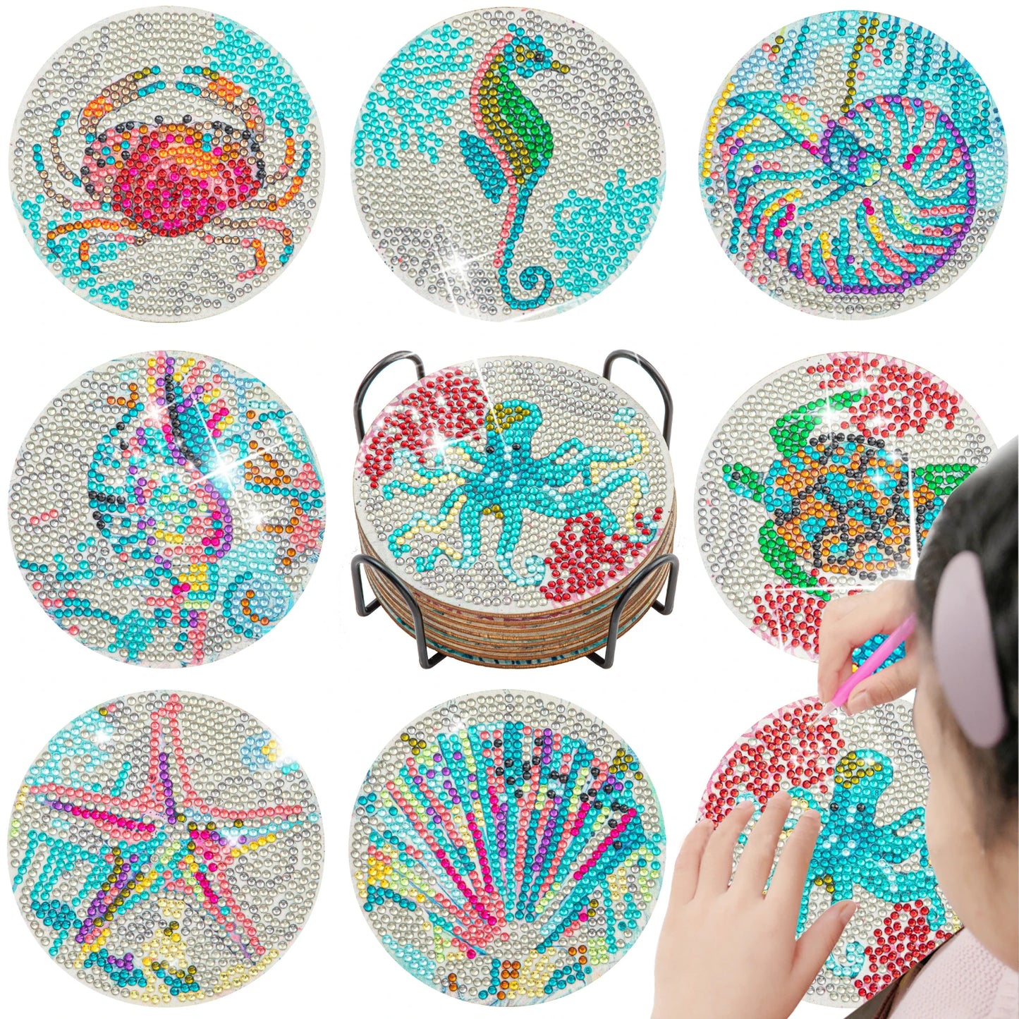 8-Piece DIY Mandala Diamond Painting Coasters | Full Drill Art Set