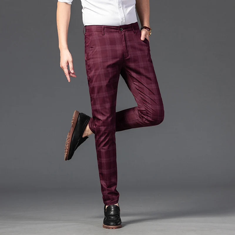 Men's Slim Cotton Plaid Pants | Casual Business Comfort Trousers