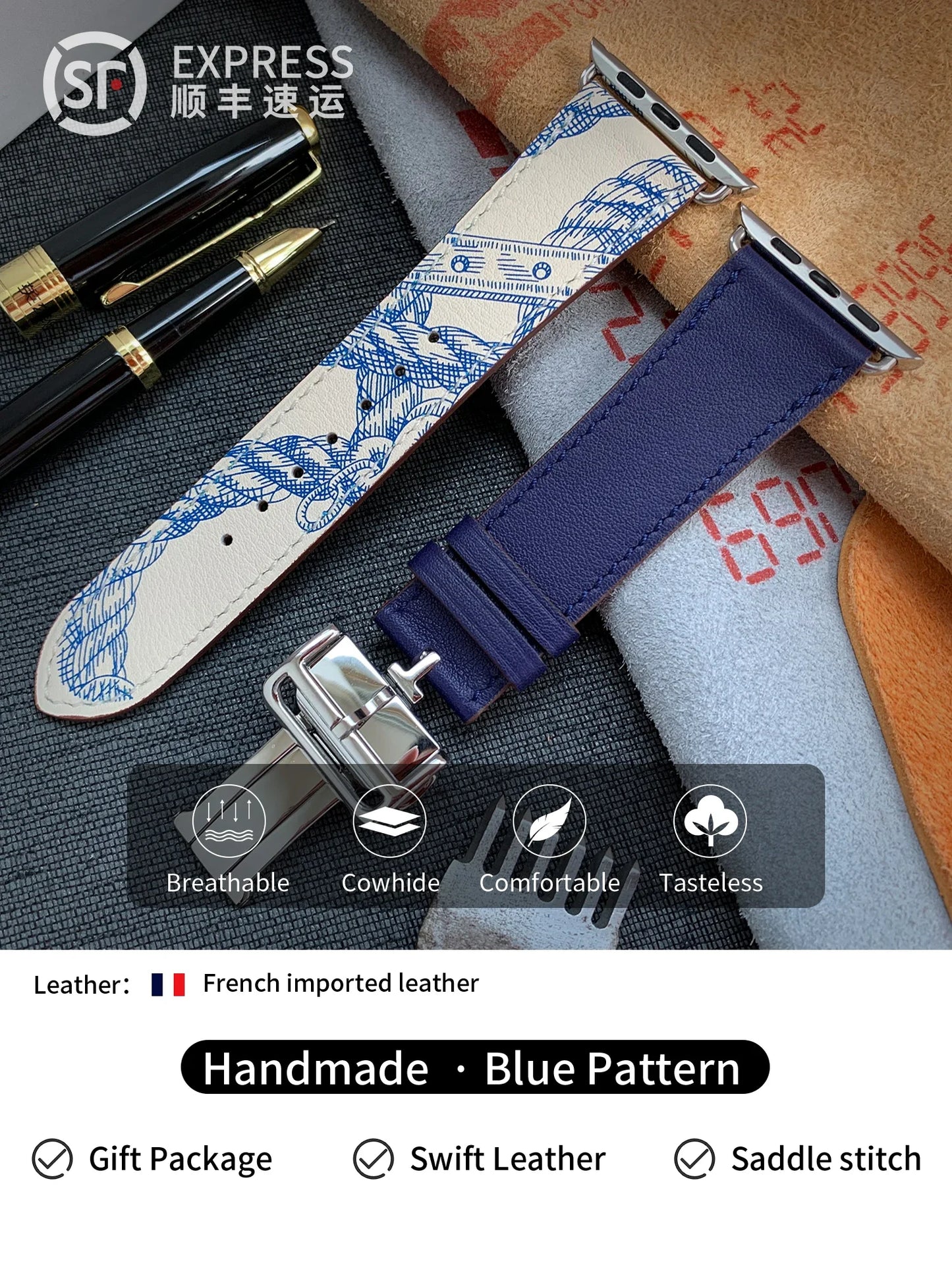 High Quality Genuine Leather Watch Band | Deployment Buckle Strap