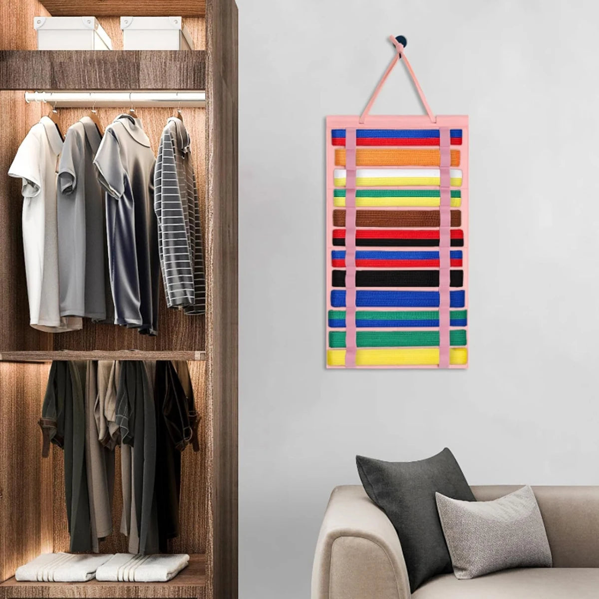 Portable Karate Belt Display Stand with Medal Sticks | Lightweight Rack