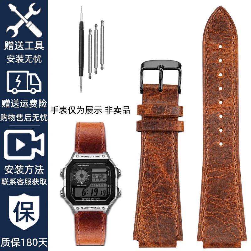 Retro Genuine Leather Watchband | Vintage Men's Bracelet 18MM
