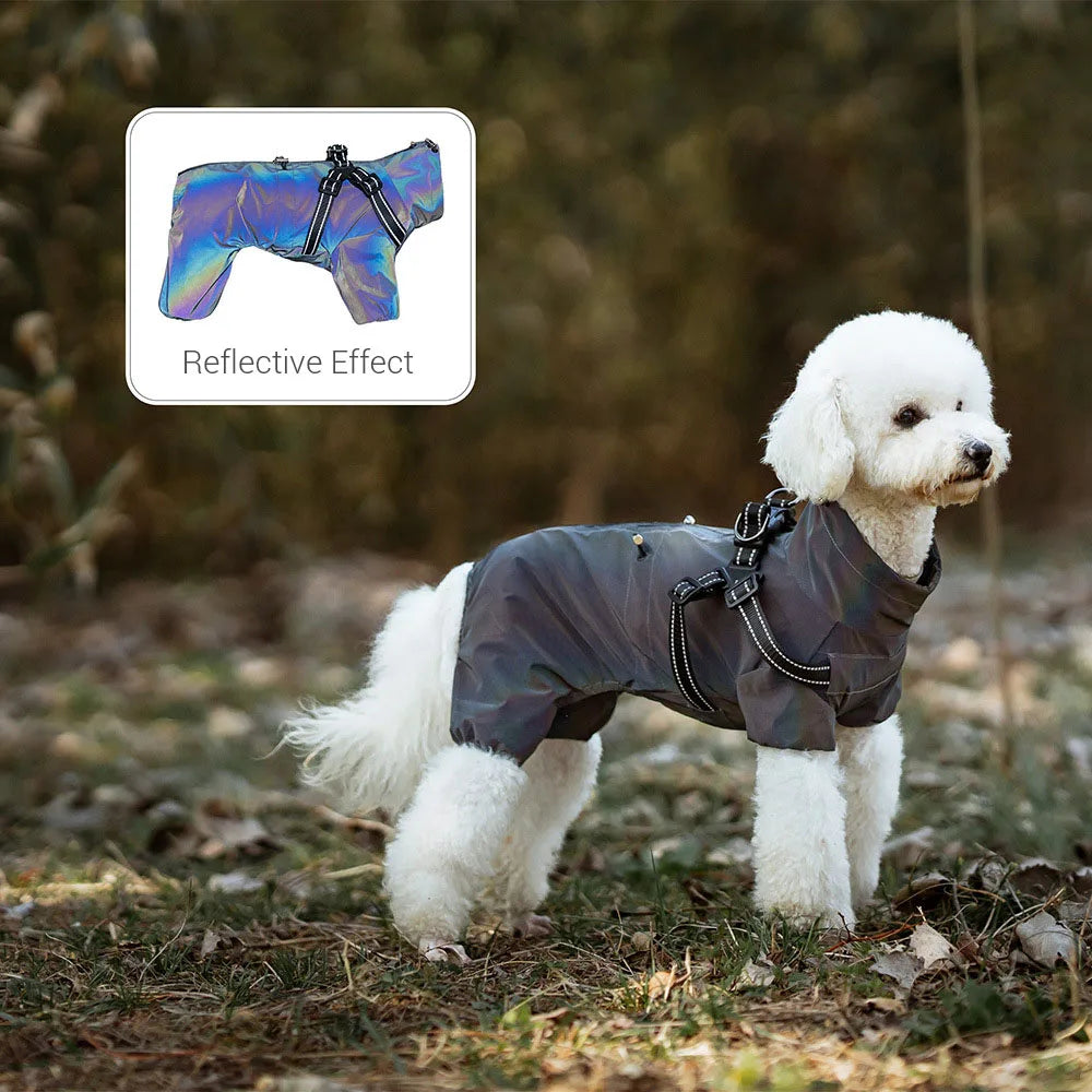 Adjustable Reflective Dog Raincoat with Harness for Small Dogs
