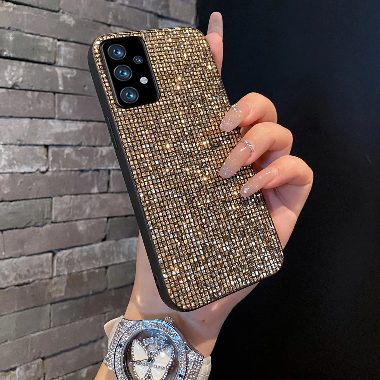 Elegante funda de TPU con patrón de cuadrícula brillante para dispositivos Samsung Galaxy