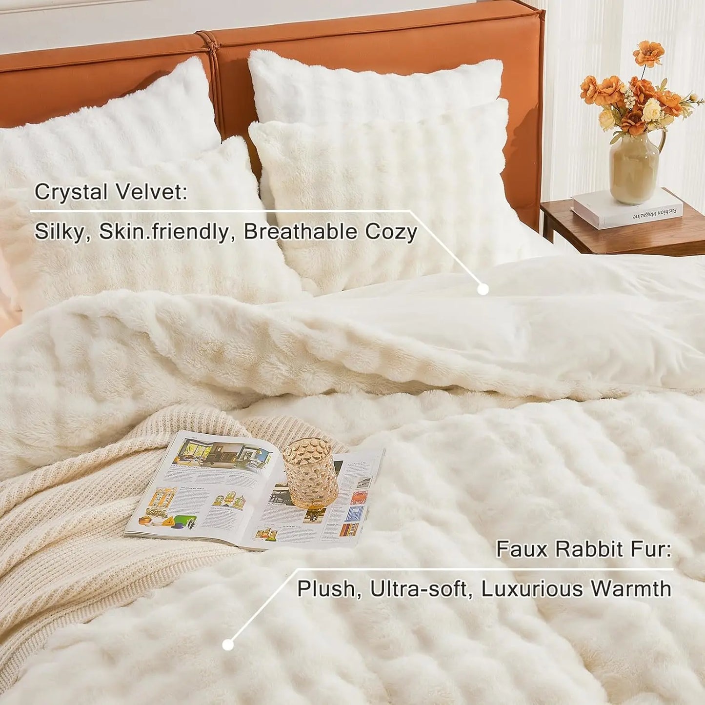 Queen Size Faux Fur Duvet Cover Set | Ultra Soft Winter Bedding