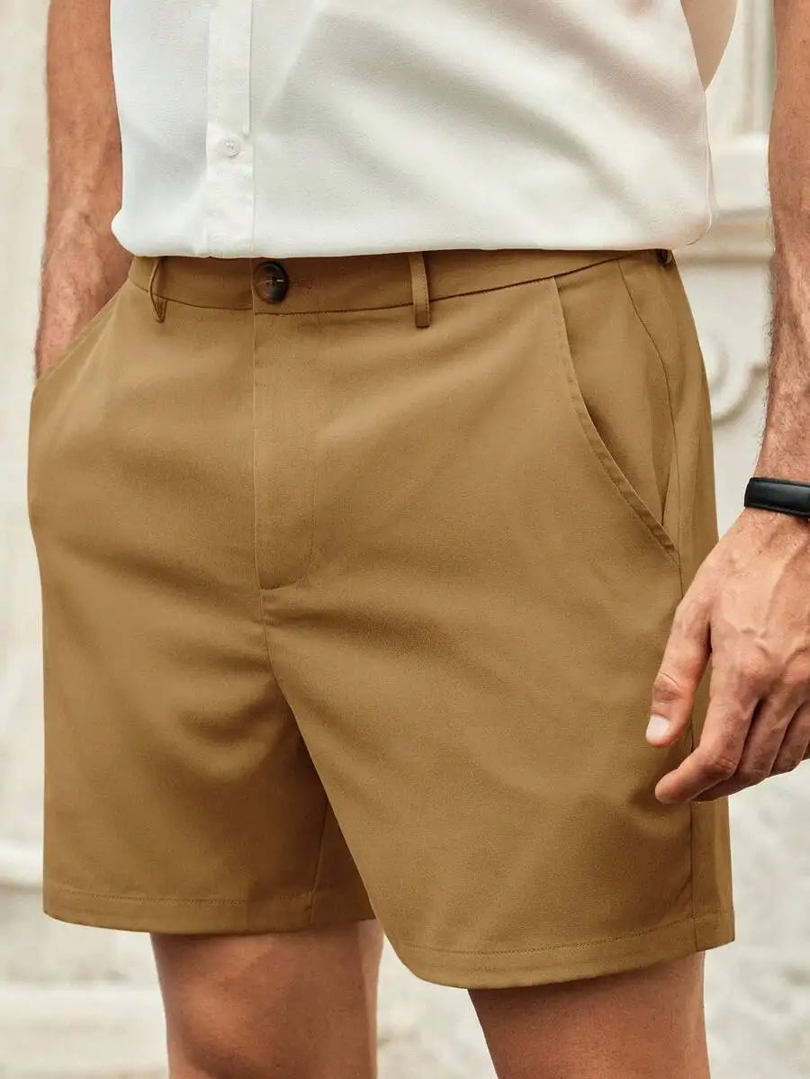 Men's Gray Woven Casual Shorts | Button Fly Knee Length Style