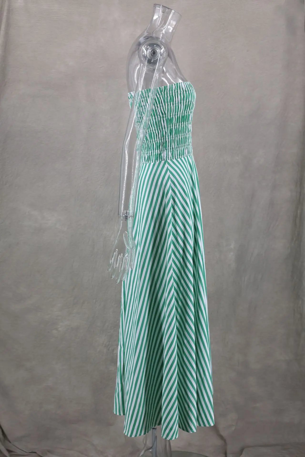 Elegant Green Striped Off Shoulder Maxi Dress for Women