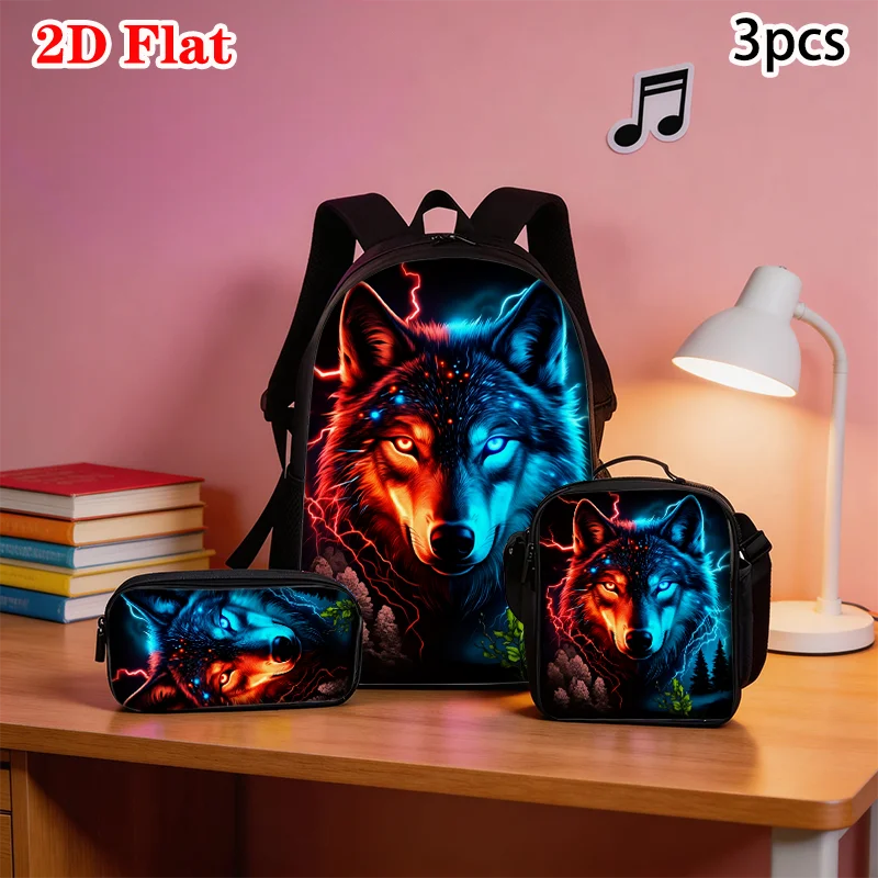 Kids' Wolf Pattern Backpack Set | Lightweight Travel & School Bag