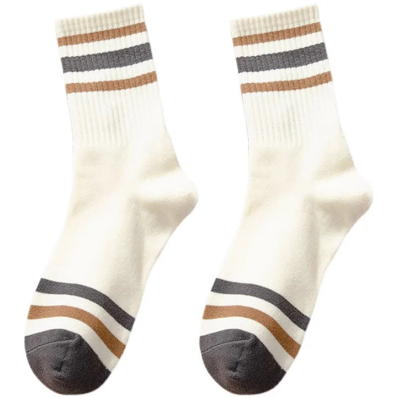 Men's Solid Color Striped Mid Tube Socks | Comfort & Style