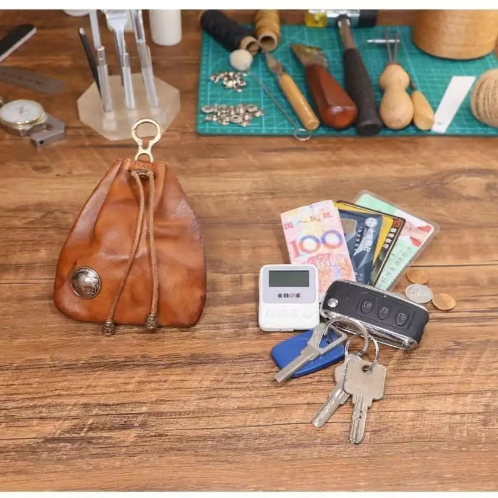 Compact Vintage Drawstring Key Wallet Mini Retro Pouch Change Purse Keychain Medieval Jewelry Storage Bag Housekeeper Use