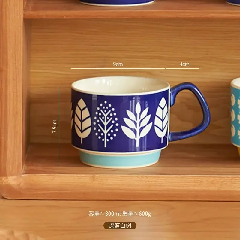 300ml Japanese Flower Ceramic Mug Set | Retro Drinkware for All Occasions