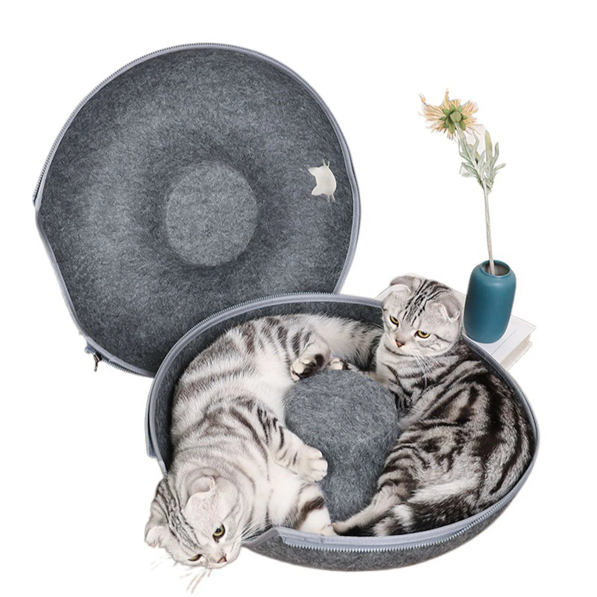 Interactive Round Cat Tunnel Bed | Cozy Felt Cat Toy for Kittens