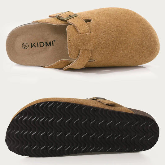 Women's Adjustable Buckle Cork Clogs | Comfortable Suede Slippers