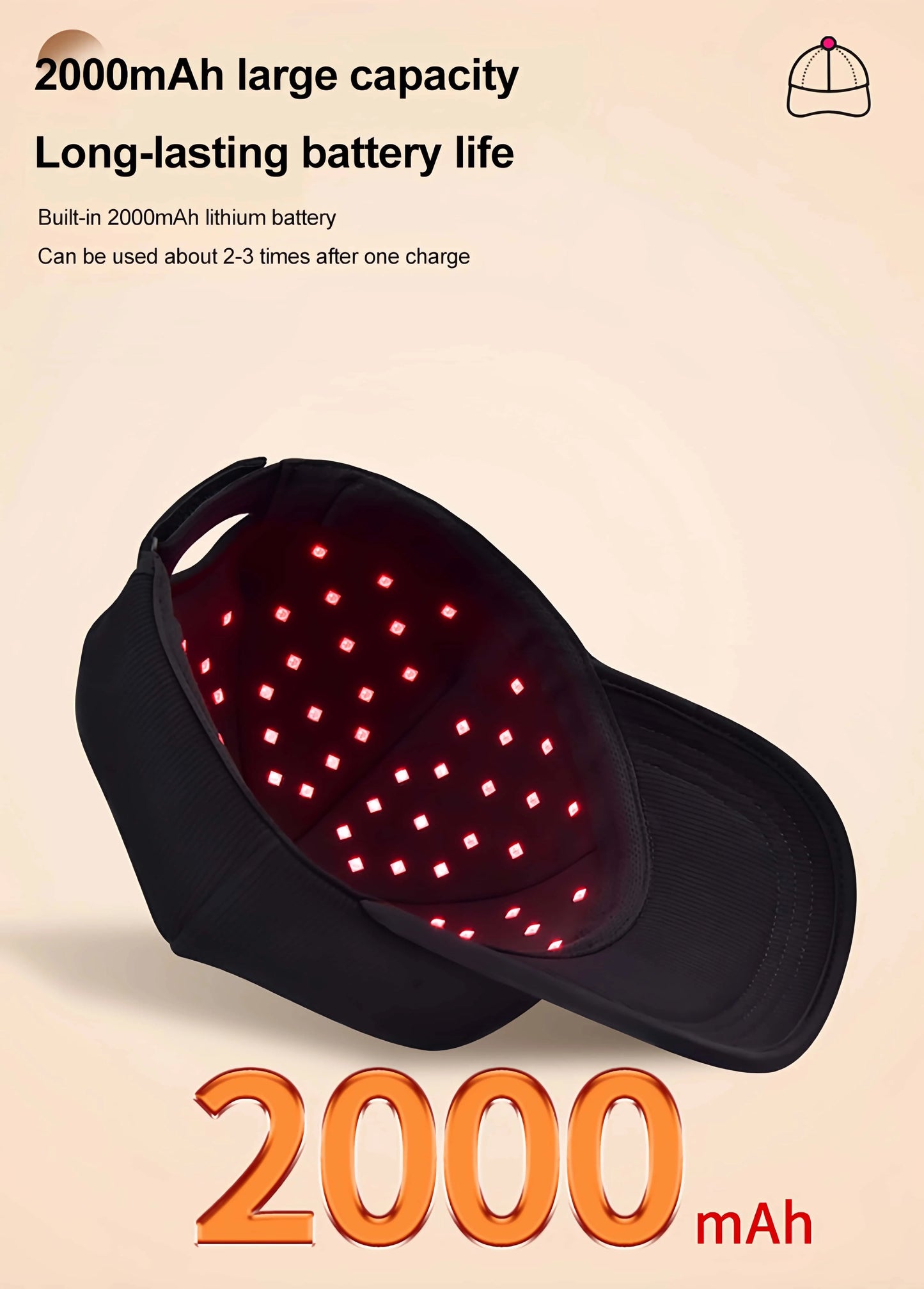 Wireless Adjustable Brightness Red Light Therapy Helmet Cap
