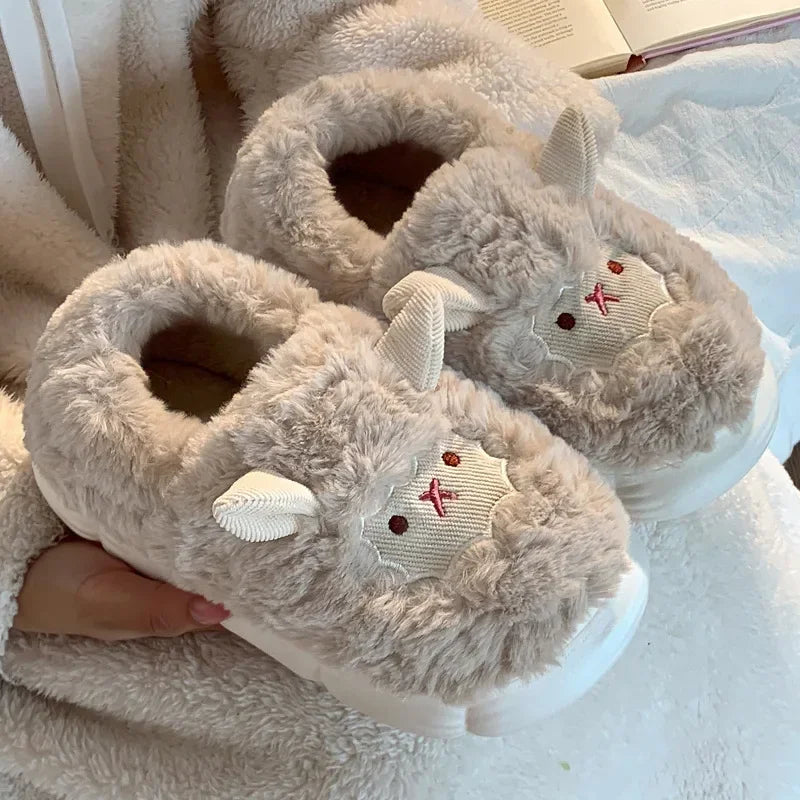 Cute Cartoon Lamb Plush Slippers | Warm Indoor House Shoes