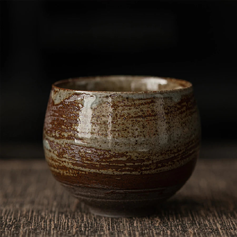 Handmade Rough Pottery Tea Cup | Antique Ceramic Kung Fu Tea Set