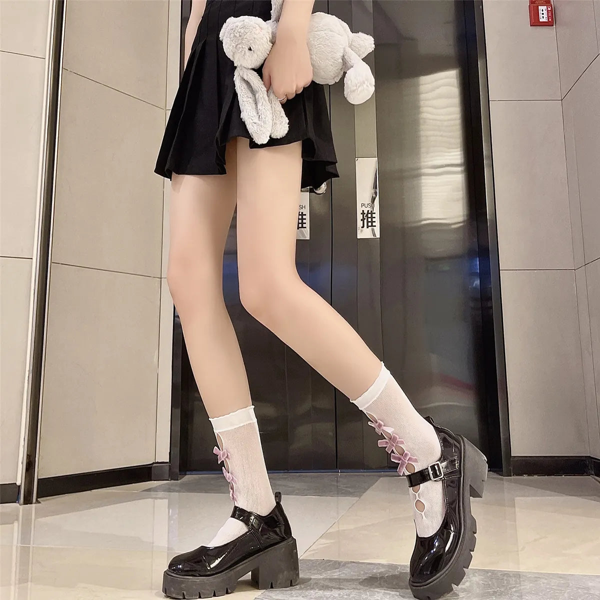 Kawaii Hollow Out Mesh Fishnet Socks | Cute Bow Long Stockings