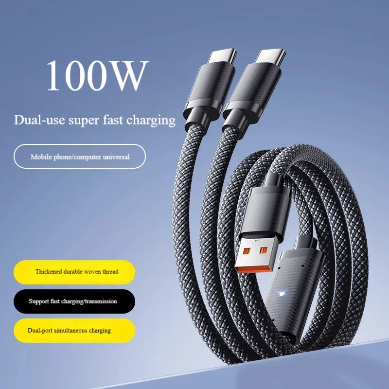 Dual-Port Type-C Cable | 100W Fast Charging for All Devices