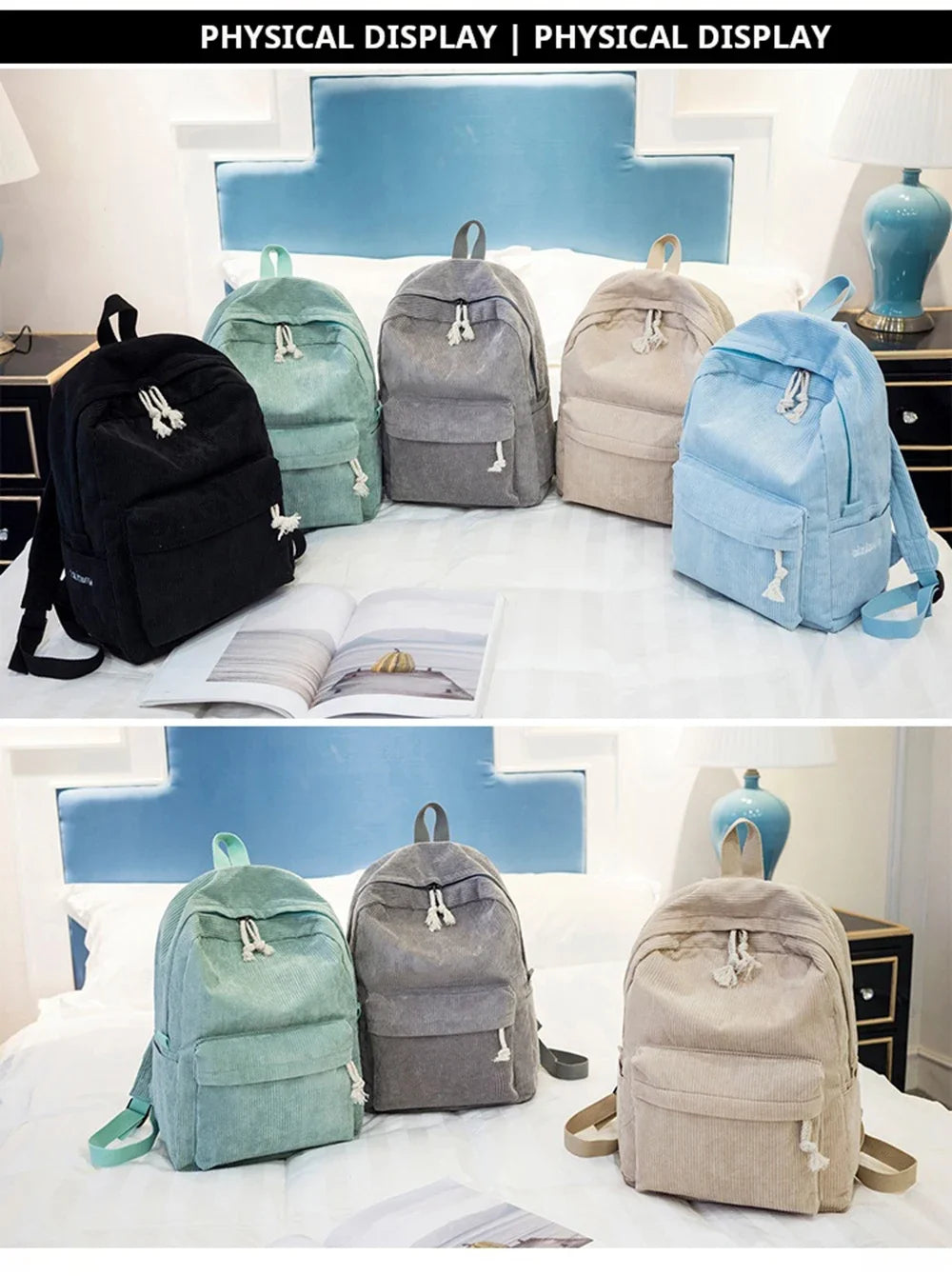 Personalized Corduroy Student Backpack | Anti-Theft School Bag for Teens