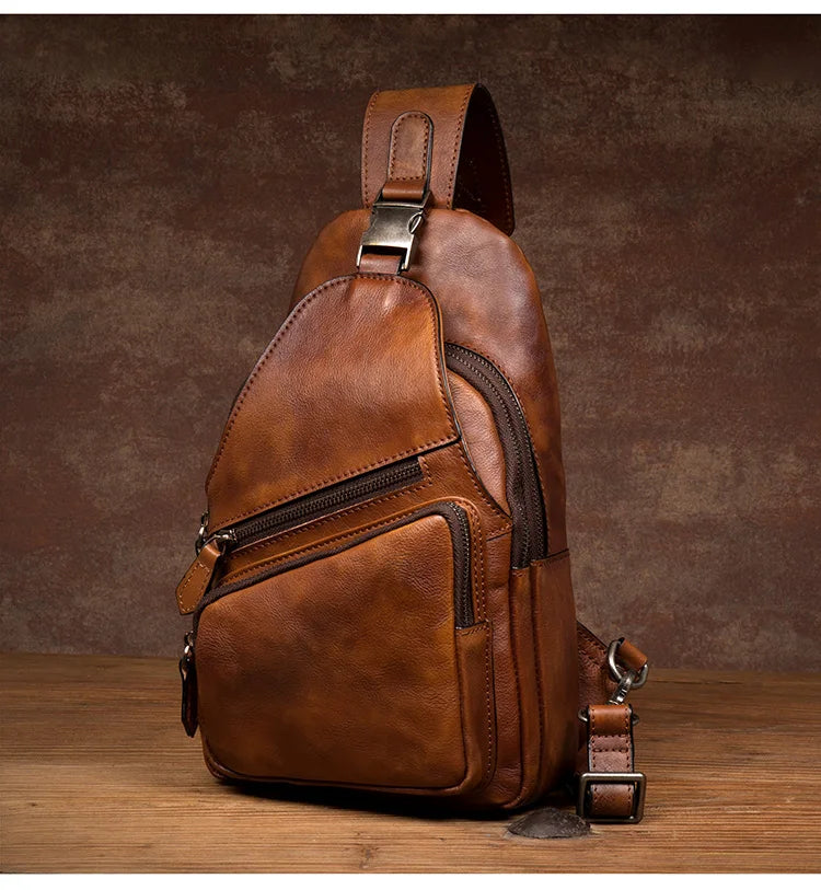 Large-Capacity Leather Chest Bag for Men | Casual Shoulder Bag