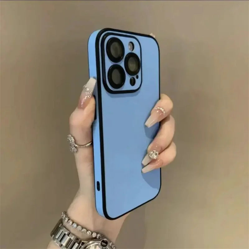 Luxury Leather Colorful Case for iPhone 16 15 14 Plus 13 12 11 Pro Max Soft Silicone Bumper Matte Shockproof Simple Cover