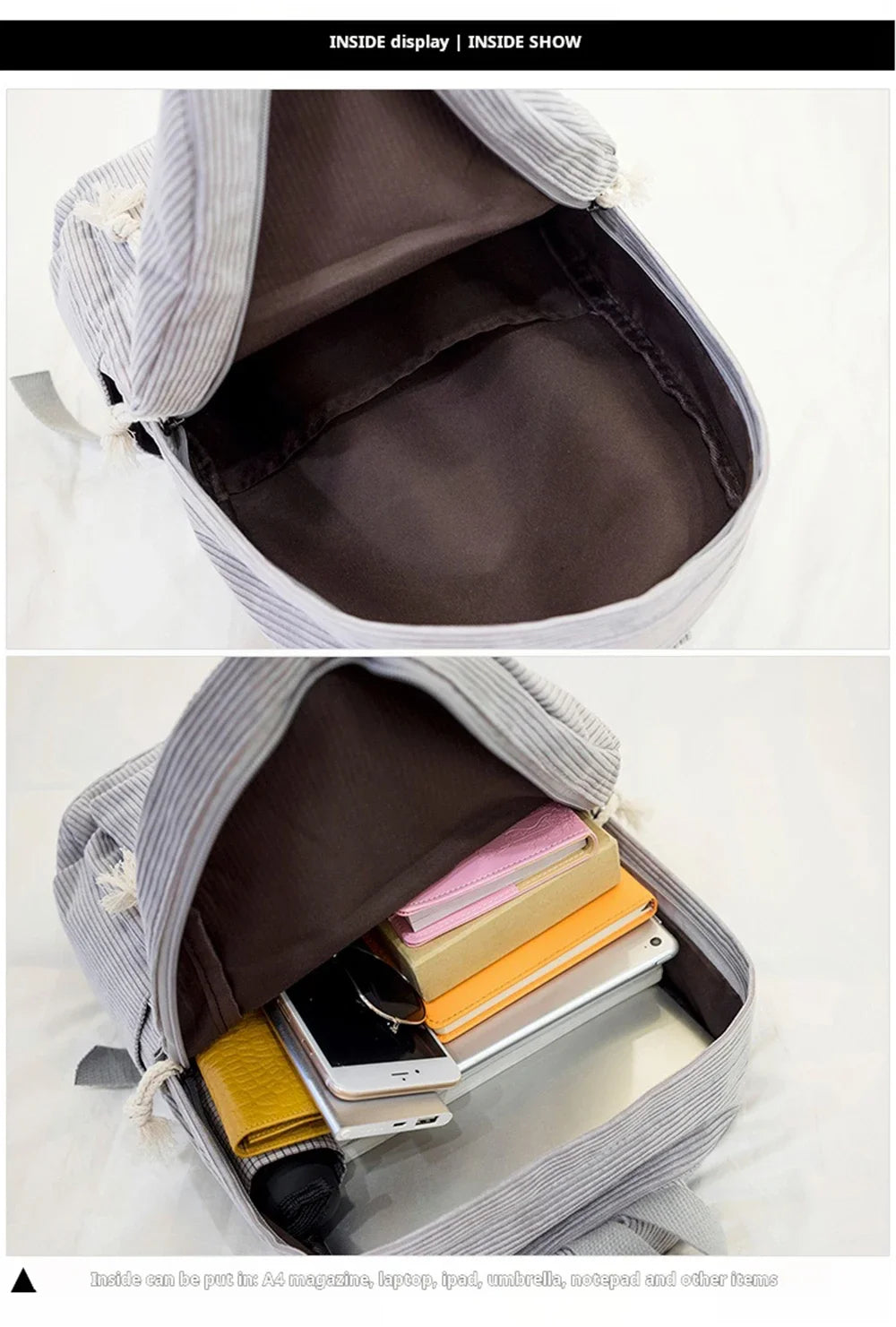 Personalized Corduroy Student Backpack | Anti-Theft School Bag for Teens